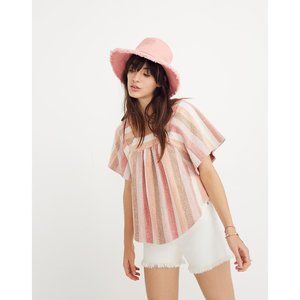 Madewell Pink Striped Short-Sleeve Peasant Top
